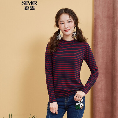 

Semir sweater women 2017 autumn stripes were thin collar collar shirt sweater 12316010026 blue&red tone XL