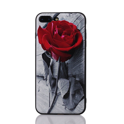 

Retror Red Rose Case For iPhone 7 6 6s Plus 3D Relief Painted Flowers Soft TPU Cover Back Case For iPhone 6 7 6s