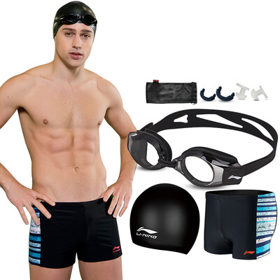 

Li Ning LI-NING swimming trunks suit swimming goggles swimming cap myopia swimming goggles kit LSJK666-1 black black 250 degrees L