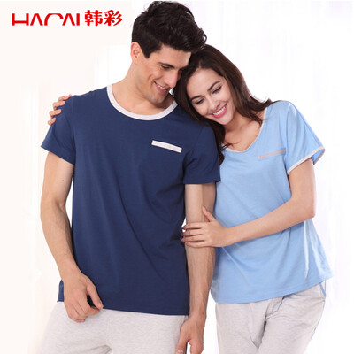 

Han Choi HACAI pajamas male 2017 spring&summer short-sleeved modal round neck men&39s clothing suit indigo 180105