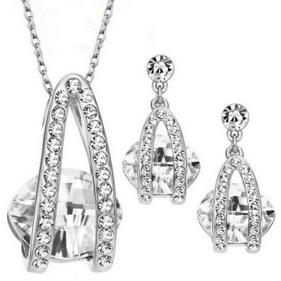 

Yoursfs@ Twisted Necklace and Dangle Stud Earrings Jewelry Set for Mother's Day with Solitaire Austria Crystal Gift (18k White Gol