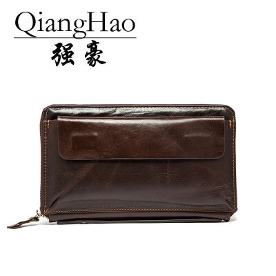 

QiangHao 2017 Men Wallet Genuine Leather Purse Fashion Casual Long Business Male Clutch Wallets Men's handbags Men's clutch bag