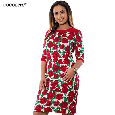 

COCOEPPS 2017 New Floral Print Women Dress Big Size Elegant Half Sleeve Summer Dress Large Size Lady Office Bodycon Dress L-6XL