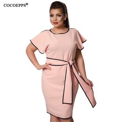 

COCOEPPS Patchwork Women Dress Big Size Butterfly Sleeve Sundress 2017 Plus Size Elegant Office Dress With Sashes Blue Vestidos