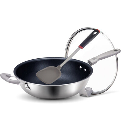 

Sanhe Sanho wok 30CM non-stick pan no fume stainless steel wok gas gas induction cooker general pot can stand cover Tai Chi poly warm steel series SC30A1