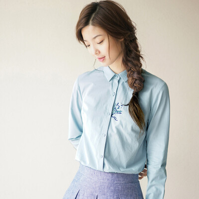 

INMAN 2017 Autumn new shirt embroidered wild long-sleeved shirt female 1871011320 pearl white M