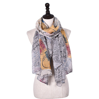 

2017 New Fashion Long Summer Beach Scarves Postcard Letter Women Thin ventilate Silk Scarf Cappa Sun Block Voile Shawl Girl GiftS