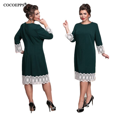 

COCOEPPS fashionable lace plus size women dress 2017 casual NEW blue Knee-Length Dresses big size women Long sleeve loose dress