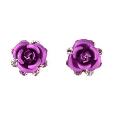 

Yoursfs 18k Rose Gold Plated Beautiful Crystal Blue Rose Flower Wedding Stud earrings