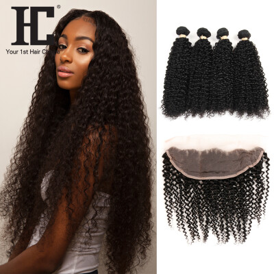 

HC 8A Kinky Curly Lace Frontal with Bundles Malaysian Virgin Hair with Closure 4 Bundles Kinky Curly Virgin Hair with 13x4 Frontal