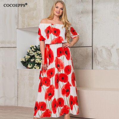 

COCOEPPS Vintage Floral Printed Women Dress Big Size 2017 Summer Sexy Off-Shoulder Maxi Dresses Plus Size Half Sleeve Vestidos