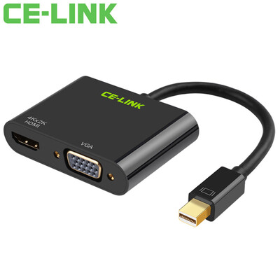 

CE-LINK Mini DP to VGA / HDMI Combo Конвертер Lightning Интерфейс Apple Mini Mini Displayport Adapter Поддержка 4K * 2K Black A1517