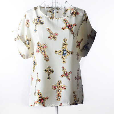 

Summer Floral Blouse T Shirt Women short Sleeve Tops Chiffon Shirts Blouses Small Flower Blusas Femininas
