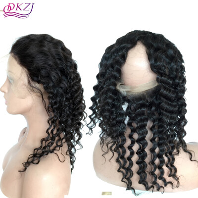 

QDKZJ Pre Plucked 360 Lace Frontal Closure Peruvian Virgin Hair Deep Wave Natural Hairline Lace Band Frontal Closure