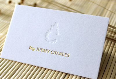 

White thick cotton paper business card Gold foil letterpress visiting card
