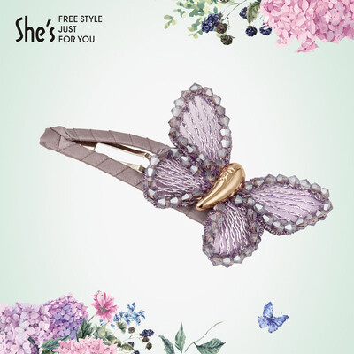

shes Qian Zi head jewelry hairpin gift bangs butterfly crystal imitation crystal word BB side folder purple