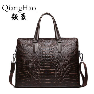 

QiangHao Genuine Leather Men Bags Fashion Crocodile Pattern Man Crossbody Shoulder Bag Mens Small Briefcase Men Clutch Bags