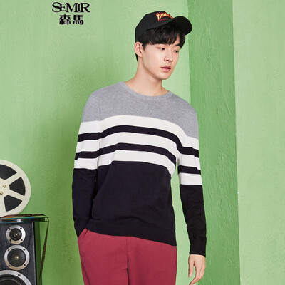 

Semir Knitwear Men's Round Collar Head Striped Striped Color Sweater Tide 14316071013 Blue Red Tone L