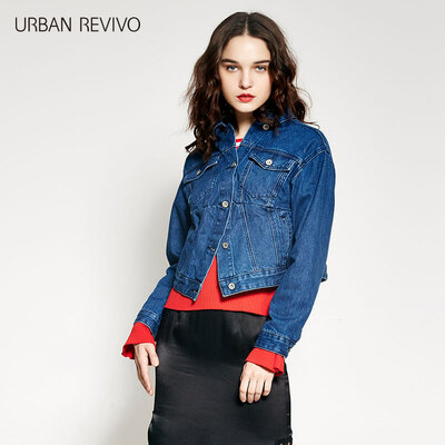

Ur женская мода нерегулярного свободного рукава джинсовая куртка WG02S1BN2006 синий M