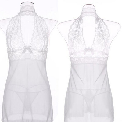 

CXSHOWE Sexy Lingerie Halter Women Lace Underwear Mini Babydoll Sleepwear with G-string Chemise Se 4 Colors