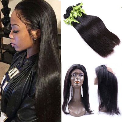 

Indian Straight Hair 360 Lace Frontal With Bundle 7A Remy Indian Virgin Hair Straight Lace Frontal Closure With Bundles BabyHair