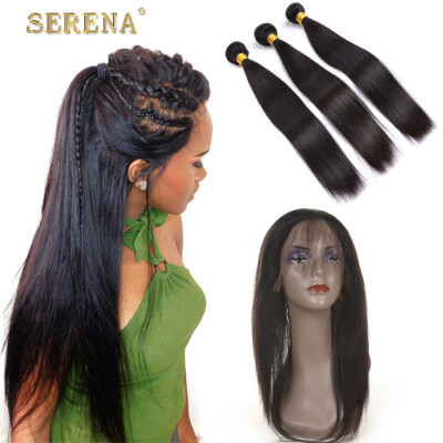 

Brazilian Virgin Hair Straight 3 Bundles with 360 Lace Frontal Closure with closure Unprocessed Brazilian Human Hair Weave