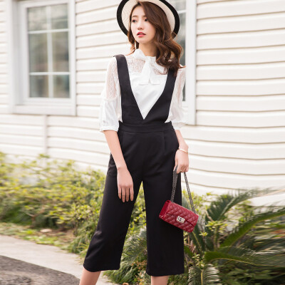 

Yutang 2017 autumn new shirt women long sleeve fashion casual pants nine points pants two sets of suits S73R0079NA657S on the white under the black S