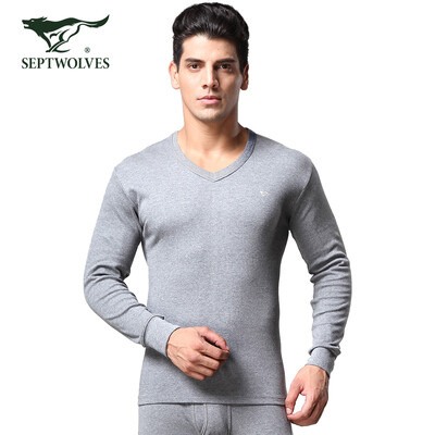 

Seven wolves thermal underwear mens cotton autumn clothing long pants V-neck suit thin section cotton wool line clothing line pants solid color V-neck 98165 black