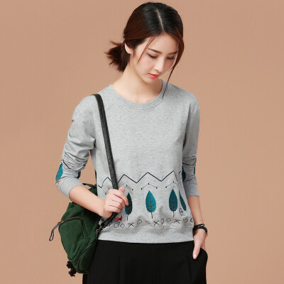 

City plus CITYPLUS 2017 autumn new women&39s long-sleeved embroidery T-shirt wild primer shirt loose casual sweater CWTC178260 light gray