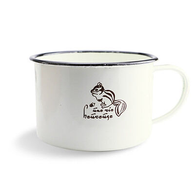 

【Jingdong Supermarket】 Ke Rui Er lovely cartoon squirrel enamel cup retro enamel cylinder creative meal soup cup simple drink cup handle cup children's mouth cup milk cup tea box
