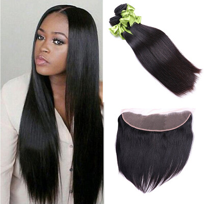 

Brazilian Straight Hair Full Frontal Lace Closure 13*4 Brazilian Virgin Hair Ear To Ear Lace Frontal Closure With Bundles Weave