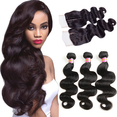 

7a Brazilian Body Wave With Closure 3 Bundles Unprocessed Virgin Mink Brazilian Hair With Closure Body Wave Human Hair Bundle With