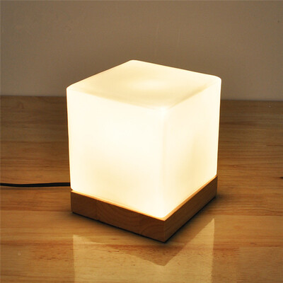 

BOKT Minimalist Solid Wood Table Lamp Bedside Desk Lamp Home Decor Milky White Square Glass Lampshade