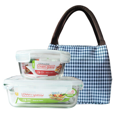 

Lokchu deduction microwave oven lunch box glass crisper glass bowl lunch box box sealed box lunch box capacity girls apply gift lunch bag * 1 LLG831 +821 650 + 380ml