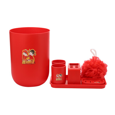 

【Jingdong Supermarket】 Jia Bai mouthwash cup soap box bath flower trash can tray tray bathroom wash with 6 sets of festive red