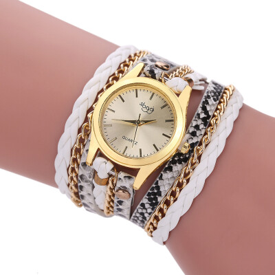 

2017 New Fashion Women's Casual Vintage Multilayer Wristwatch Weave Wrap Rivet Leather Bracelet Wrist Watch