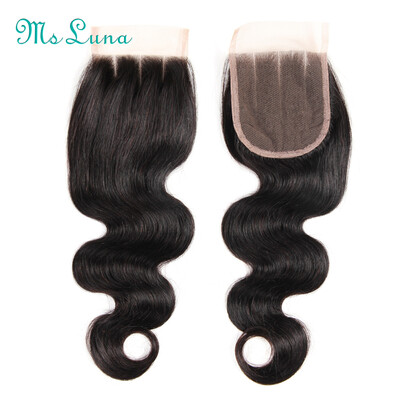 

Three Part Lace Closure 100% Brazilian Hair Body Wave with Closure Swiss Lace Non-Remy Human Hair 1 Piece 8"-20