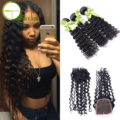 

4*4 Lace Frontal Closure With 3 Bundles Malaysian deep Wave With Closure Virgin Human Hair Extension With Frontal Lace Closure