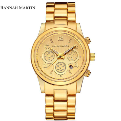 

Hannah Martin Luxury Gold Quartz Watches Women Business Steel Elegant Watches Men's Wrist Watches Ladies Calendar Clock