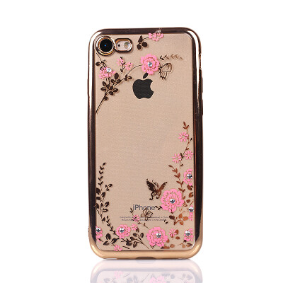 

Secret Garden Flower Gold Plating Diamond Case For iphone 6 6S 7 Plus Soft TPU Back Cover