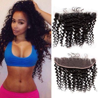

Malaysian Deep Curly Hair With Closure 13x4 Lace Frontal Closure With Bundles 7A Malaysian Virgin Hair With Closure Curly Hair