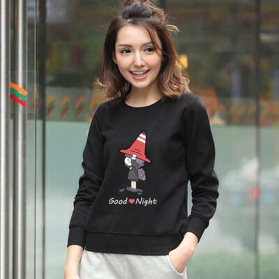 

Antarctic nanjiren sweater female casual wild shirt round neck long-sleeved printing jacket spring black
