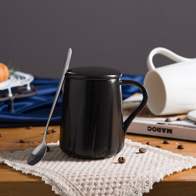 

Porcelain soul creative fashion gift ceramic mug couple couple coffee cup milk cup personalized cup office cup with covered spoon water cup swivel black