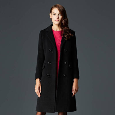 

Recall Marc Rebecca European&American fashion double-breasted simple Slim woolen coat 56063B black L