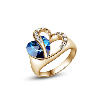 

Yoursfs 18K Gold Plated "Hold Your Heart" Hollow Out Designed Sapphire Blue Crystal Rings Women