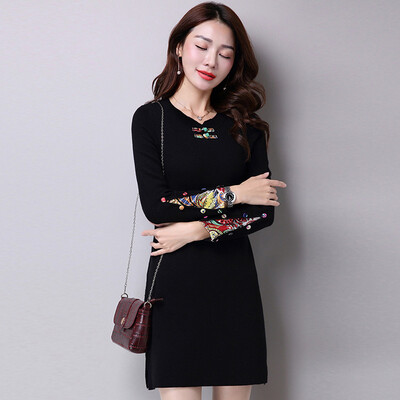 

A morning morning 2017 autumn&winter sweater women&39s head Slim long section dress long sleeve 054117A3M wine red M