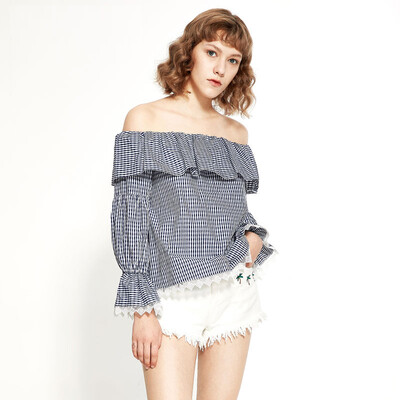 

UR youth women's checkered fashion wild word shoulder shirt YU14S2CN2001 dark blue