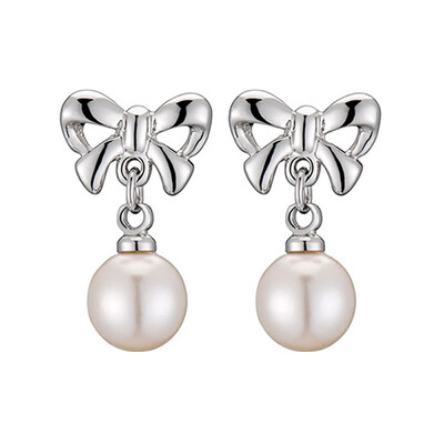 

Yoursfs@ Women Pearl Drop Earrings 18k White Gold Plated Cute Bowknot Jewelry Fashion Stud Earrings Gift