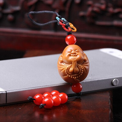 

Chinese Traditional olive nut Carved Laughing Maitreya worry beads charm bracelet Beaded Keychain a unique gift