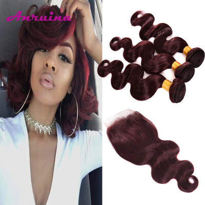 

99j Virgin Hair Body Wave with Lace Closure Brazilian Wet and Wavy Virgin Hair with Closure Red Wine Human Hair Weft And closure